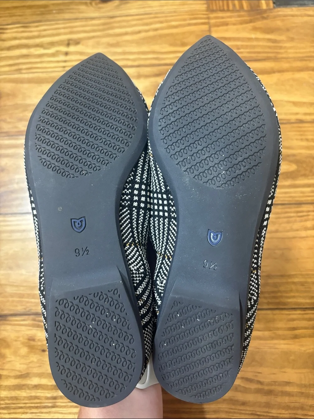 Rothy’s The Point Flats RETIRED Black Glen Plaid Pattern Size 9.5
